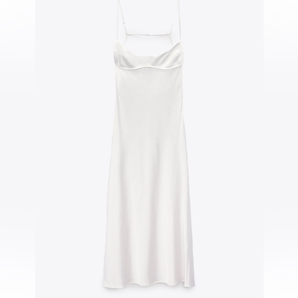 Viral Zara White Satin Maxi Slip Dress